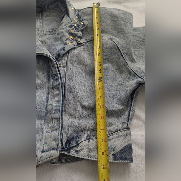 Vtg 80sEunina U.S.A. Acid Wash Jeans Jacket Copped Size L - Picture 13 of 14